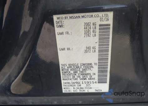 2016 Nissan Altima from USA, damaged, VIN 1N4BL3AP8GC159554